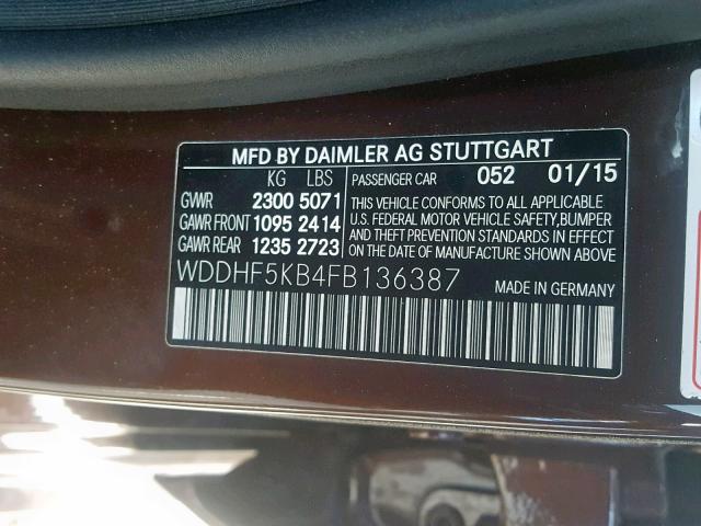 WDDHF5KB4FB136387 - 2015 MERCEDES-BENZ E 350 MAROON photo 10