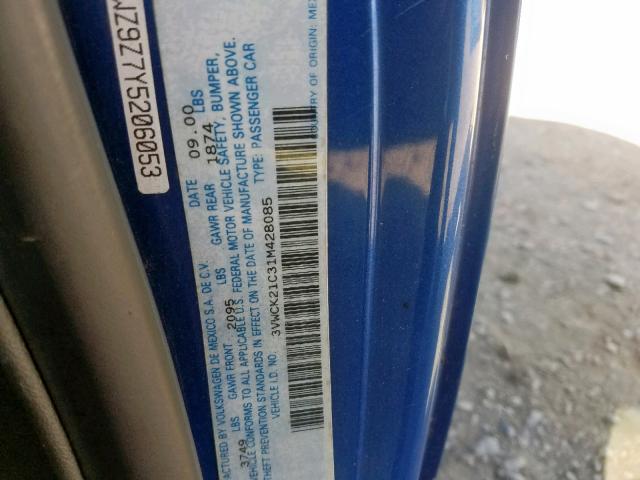 3VWCK21C31M428085 - 2001 VOLKSWAGEN NEW BEETLE Mavi foto 10