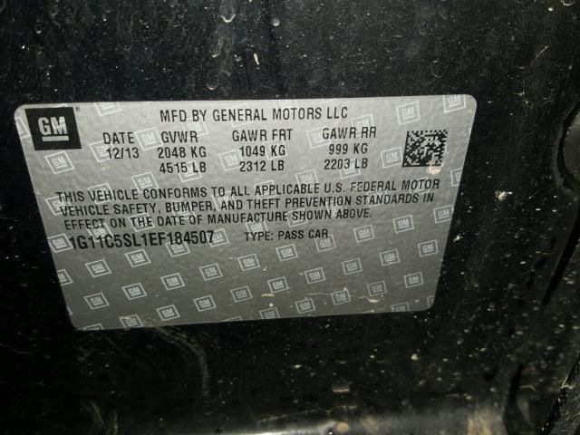 1G11C5SL1EF184507 - 2014 CHEVROLET MALIBU 1LT BLACK photo 10