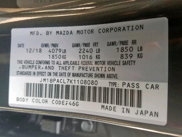 JM1BPACL7K1108080 - 2019 MAZDA 3 PREFERRE GRAY photo 10