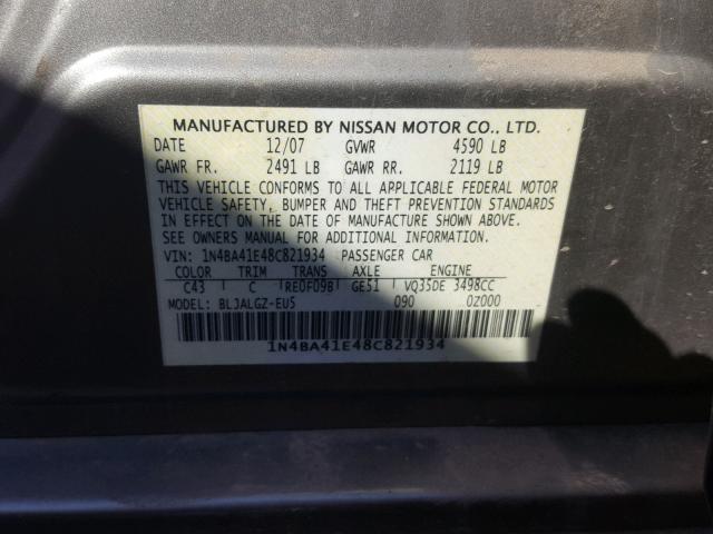 1N4BA41E48C821934 - 2008 NISSAN MAXIMA SE TAN photo 10