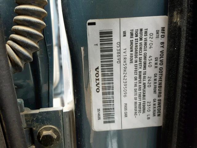 YV1RH59H242395096 - 2004 VOLVO S60 2.5T BLUE photo 10