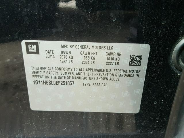 1G11H5SL0EF251857 - 2014 CHEVROLET MALIBU LTZ 黑色 照片 10