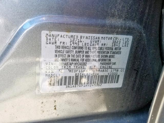 3N1AB7AP1HY249382 - 2017 NISSAN SENTRA S GRAY photo 10