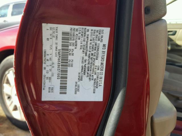 1FAFP56S33G271003 - 2003 FORD TAURUS SEL RED photo 10