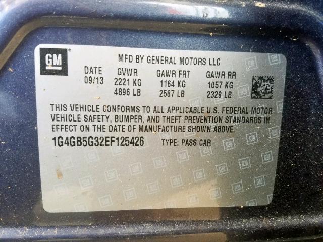 1G4GB5G32EF125426 - 2014 BUICK LACROSSE GRAY photo 10