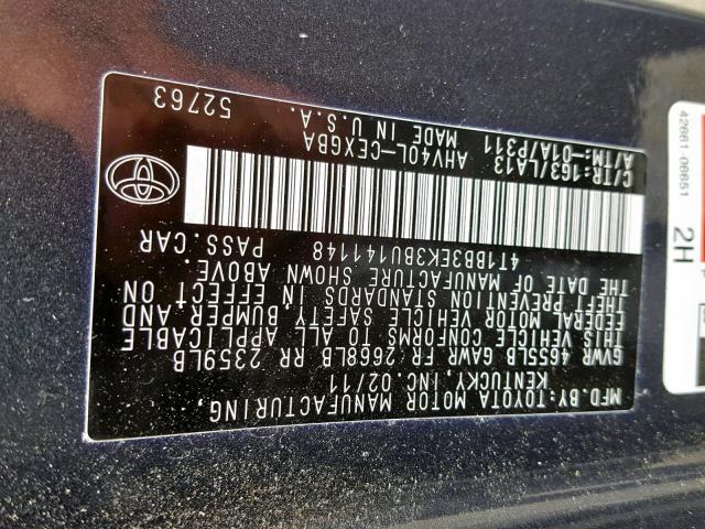 4T1BB3EK3BU141148 - 2011 TOYOTA CAMRY HYBR GRAY photo 10