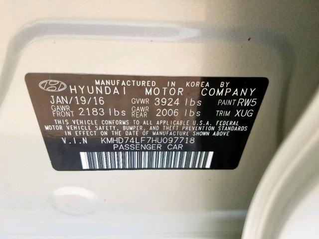 KMHD74LF7HU097718 - 2017 HYUNDAI ELANTRA SE BEIGE photo 10