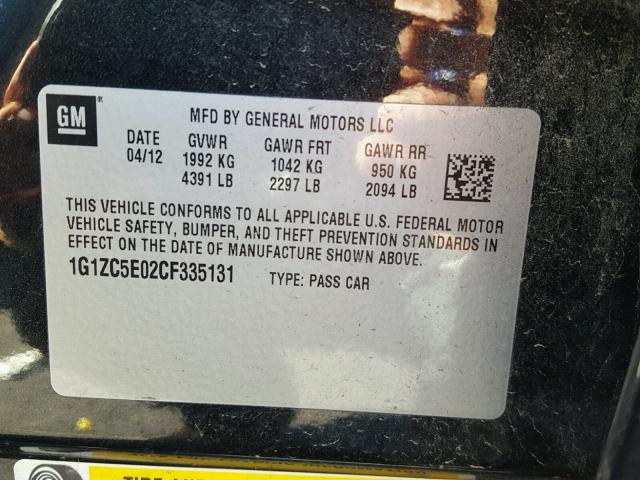 1G1ZC5E02CF335131 - 2012 CHEVROLET MALIBU 1LT BLACK photo 10