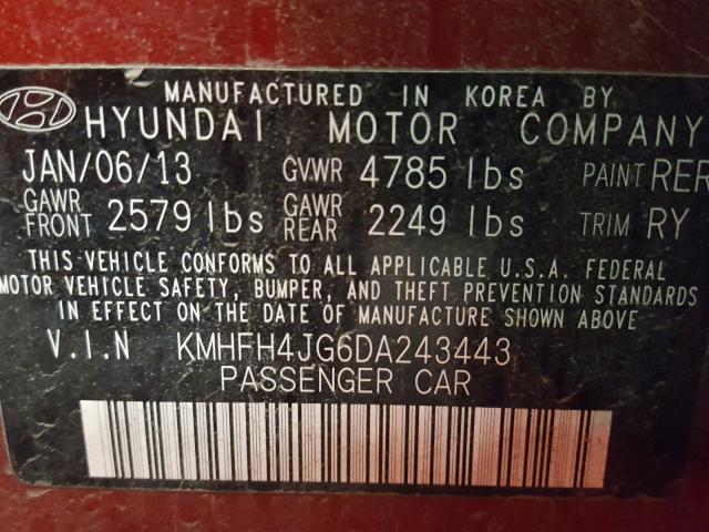 KMHFH4JG6DA243443 - 2013 HYUNDAI AZERA GLS RED photo 10