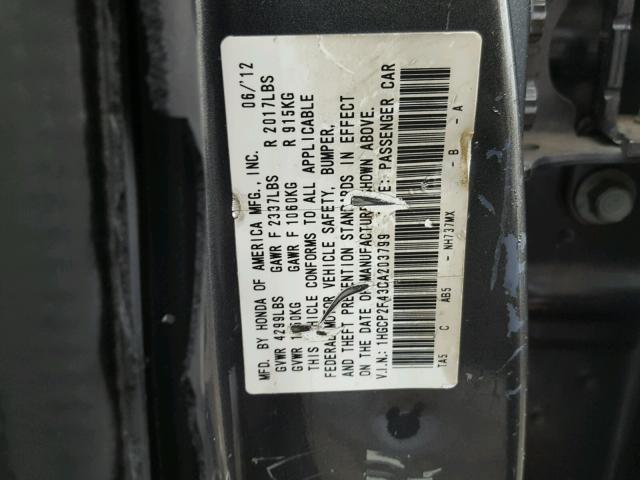 1HGCP2F43CA203799 - 2012 HONDA ACCORD LXP GRAY photo 10