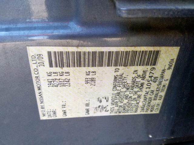 1N4AL2AP7AC105479 - 2010 NISSAN ALTIMA BAS GRAY photo 10