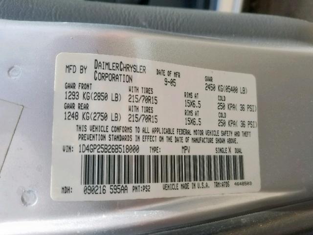 1D4GP25B26B518000 - 2006 DODGE CARAVAN SE SILVER photo 10