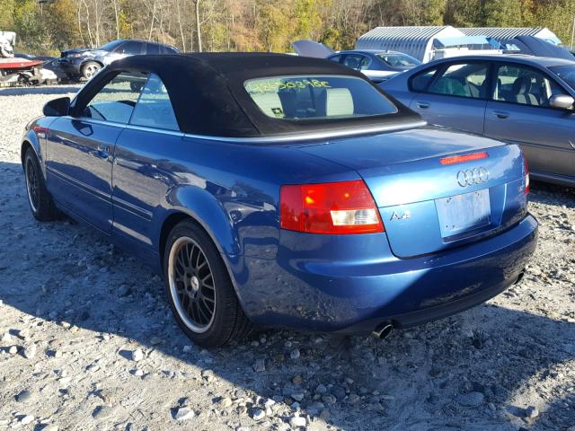 WAUAC48H54K014724 - 2004 AUDI A4 1.8 CAB BLUE photo 3