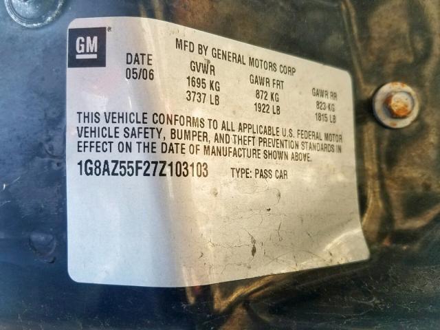 1G8AZ55F27Z103103 - 2007 SATURN ION LEVEL BLACK photo 10