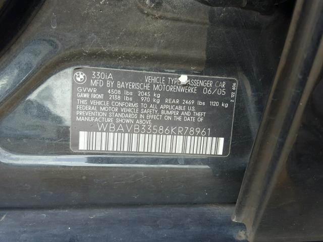 WBAVB33586KR78961 - 2006 BMW 330 I BLACK photo 10