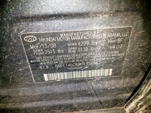 5NPET46C59H433898 - 2009 HYUNDAI SONATA GLS BLUE photo 10