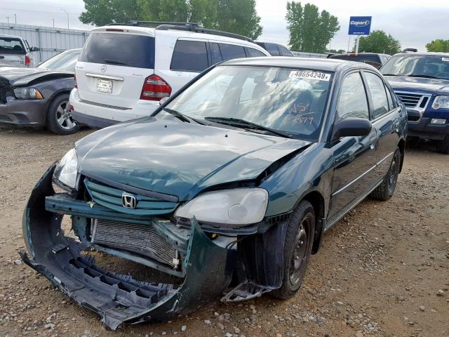 JHMES16251S003379 - 2001 HONDA CIVIC DX GREEN photo 2