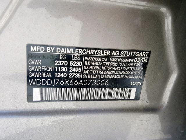 WDDDJ76X66A073006 - 2006 MERCEDES-BENZ CLS 55 AMG GRAY photo 10