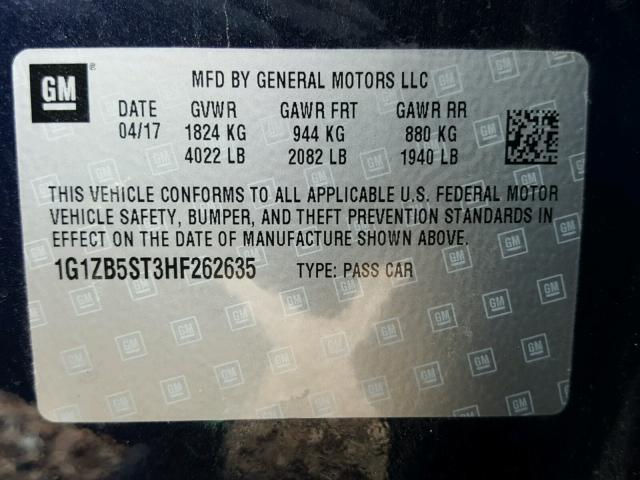 1G1ZB5ST3HF262635 - 2017 CHEVROLET MALIBU LS 蓝色 照片 10