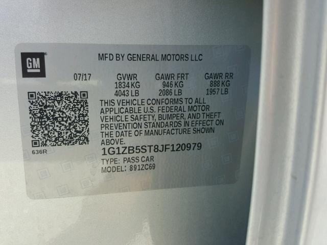 1G1ZB5ST8JF120979 - 2018 CHEVROLET MALIBU LS 银色 照片 10