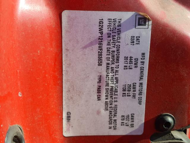 1G2WP1216VF283658 - 1997 PONTIAC GRAND PRIX წითელი ფოტო 10