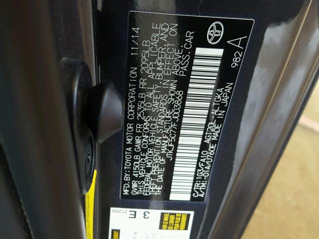 JTKJF5C77FJ003868 - 2015 TOYOTA SCION TC 黑色 照片 10