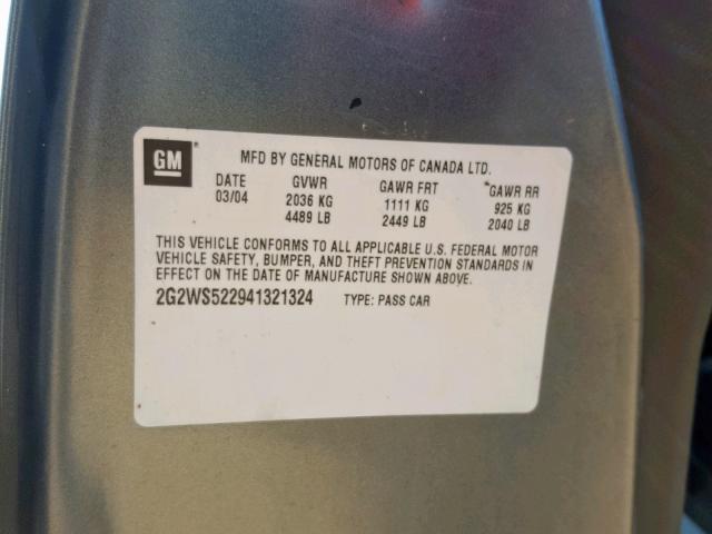 2G2WS522941321324 - 2004 PONTIAC GRAND PRIX BLUE photo 10