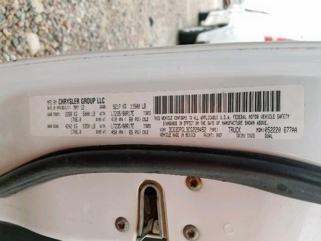 3C63DPGL3CG229452 - 2012 DODGE RAM 3500 S WHITE photo 10