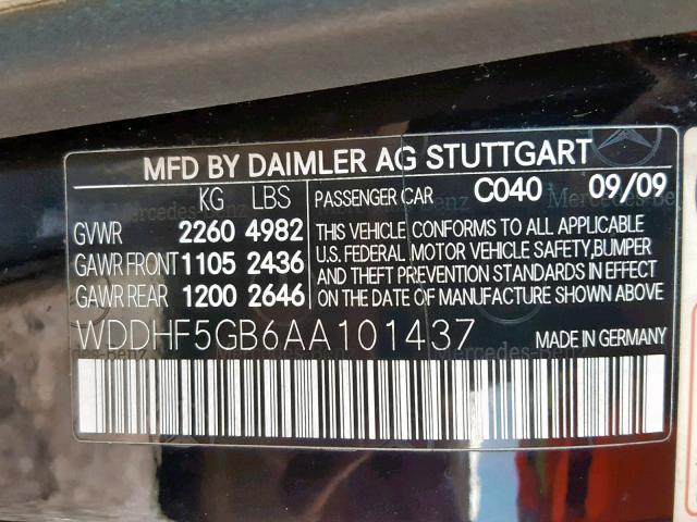 WDDHF5GB6AA101437 - 2010 MERCEDES-BENZ E 350 BLACK photo 10