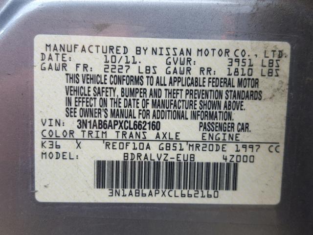 3N1AB6APXCL662160 - 2012 NISSAN SENTRA 2.0 SILVER photo 10