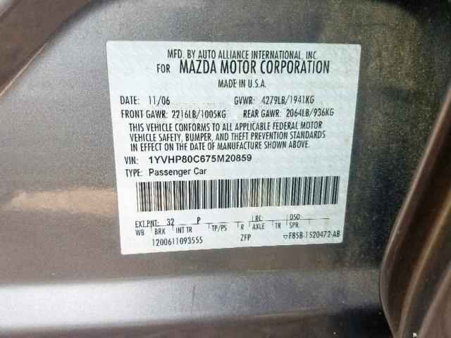 1YVHP80C675M20859 - 2007 MAZDA 6 I BLUE photo 10