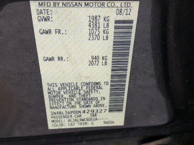 1N4BL3AP0DN429327 - 2013 NISSAN ALTIMA 3.5 GRAY photo 10