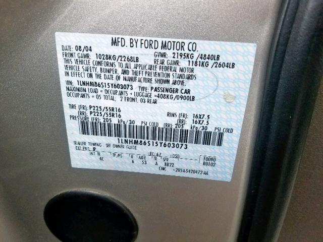 1LNHM86S15Y603073 - 2005 LINCOLN LS 银色 照片 10