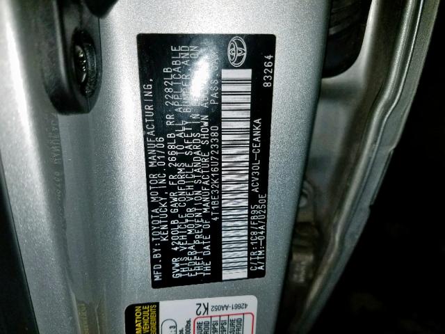 4T1BE32K16U723380 - 2006 TOYOTA CAMRY LE SILVER photo 10