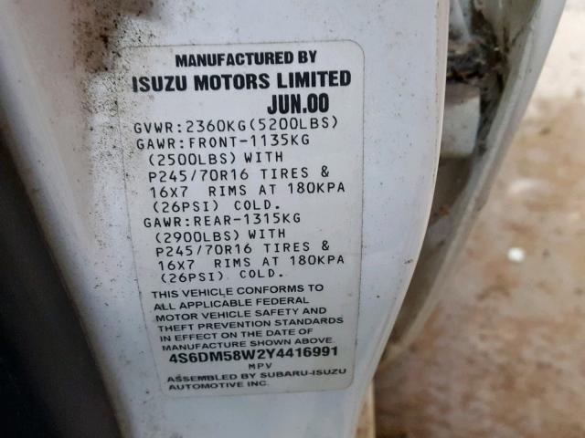 4S6DM58W2Y4416991 - 2000 HONDA PASSPORT E 白色 照片 10
