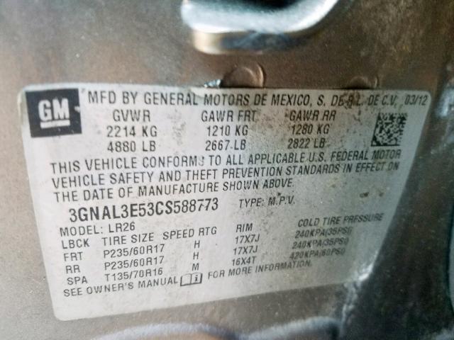 3GNAL3E53CS588773 - 2012 CHEVROLET CAPTIVA SP GRAY photo 10