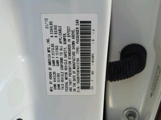 19UUB1F59FA012799 - 2015 ACURA TLX TECH WHITE photo 10