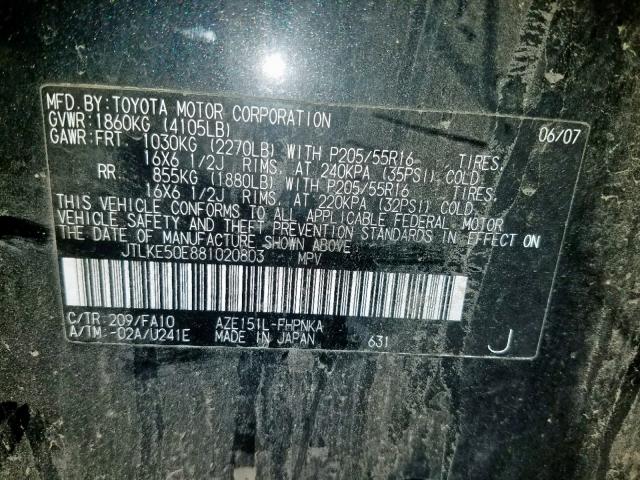 JTLKE50E881020803 - 2008 TOYOTA SCION XB Қара фото 10