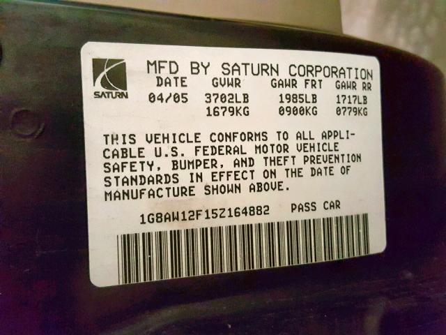 1G8AW12F15Z164882 - 2005 SATURN ION LEVEL BLACK photo 10