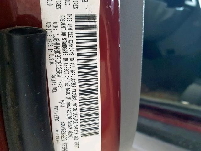 1J8HH48K97C612580 - 2007 JEEP COMMANDER BURGUNDY photo 10