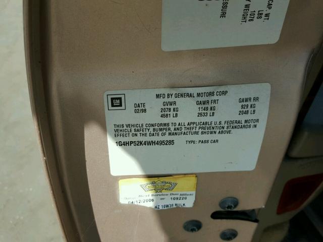 1G4HP52K4WH495285 - 1998 BUICK LESABRE CU TAN photo 10