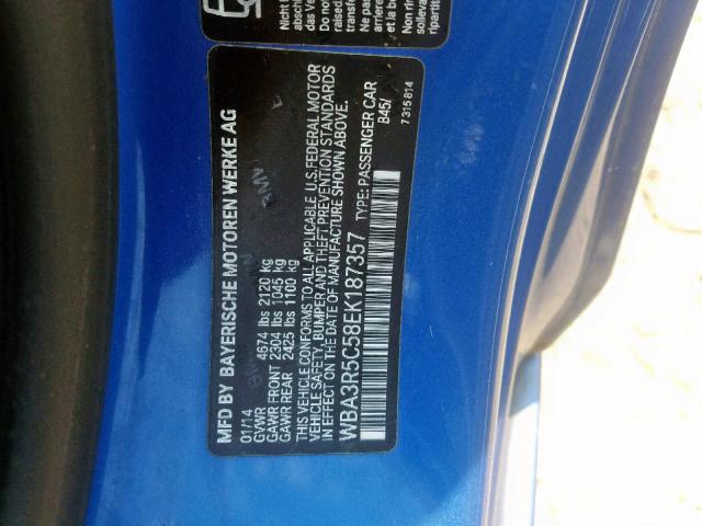 WBA3R5C58EK187357 - 2014 BMW 435 XI BLUE photo 10