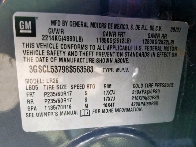 3GSCL53798S563583 - 2008 SATURN VUE XR GRAY photo 10