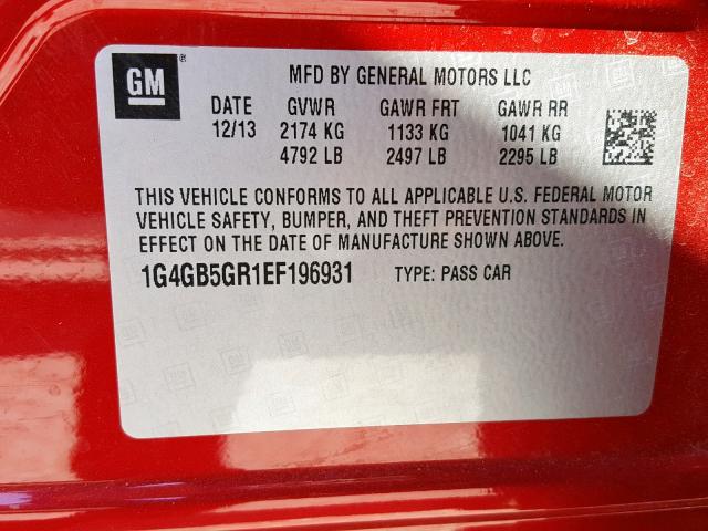 1G4GB5GR1EF196931 - 2014 BUICK LACROSSE RED photo 10