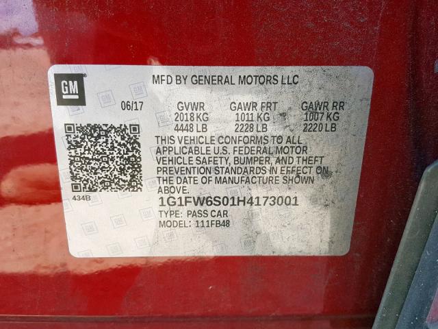 1G1FW6S01H4173001 - 2017 CHEVROLET BOLT EV LT RED photo 10