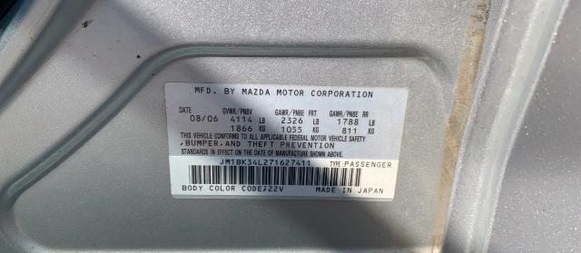 JM1BK34L271627411 - 2007 MAZDA SPEED 3 GRAY photo 10