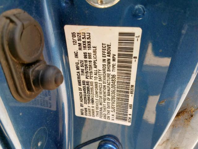 5J6YH28636L004836 - 2006 HONDA ELEMENT EX BLUE photo 10