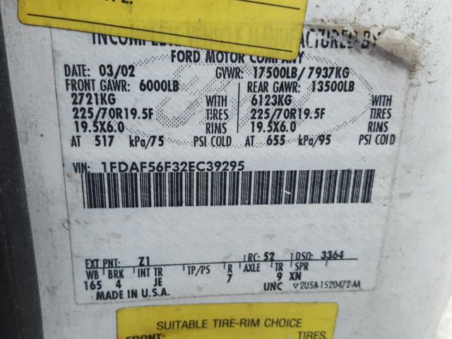 1FDAF56F32EC39295 - 2002 FORD F550 SUPER WHITE photo 10