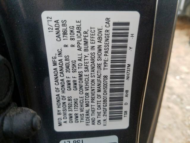 2HGFG3B01DH500708 - 2013 HONDA CIVIC EXL 灰色 照片 10